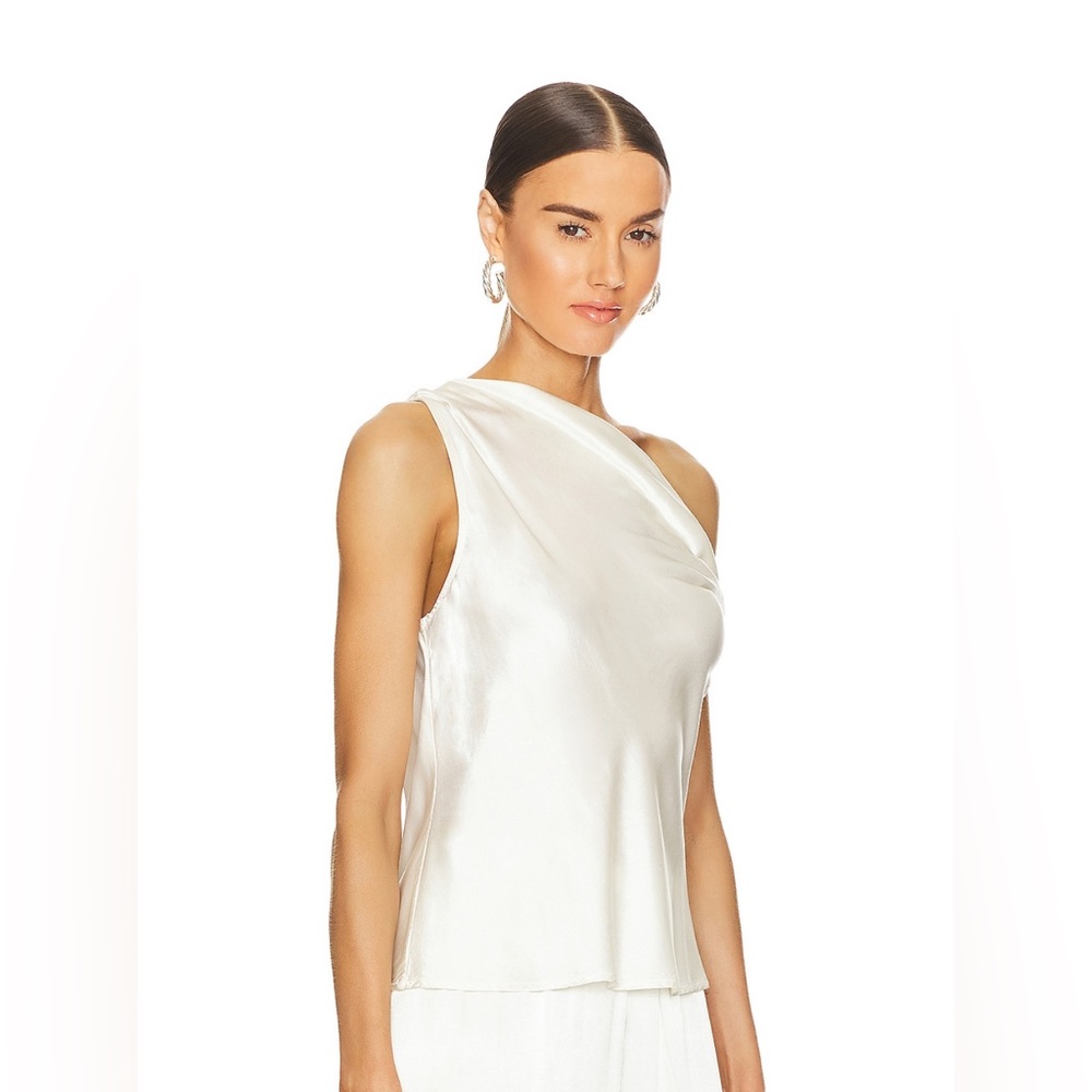 Enza Costa Satin Bias Off Shoulder Top in Cloud